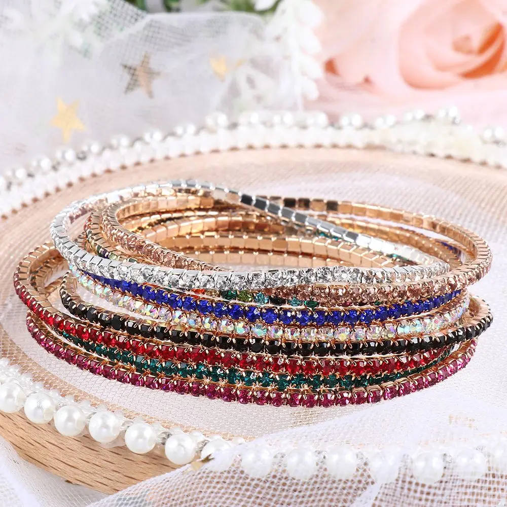 Ladies Shiny Crystal Bracelet Elastic Rhinestone Bracelet Women Wristband Bangles Fashion Jewelry Gifts