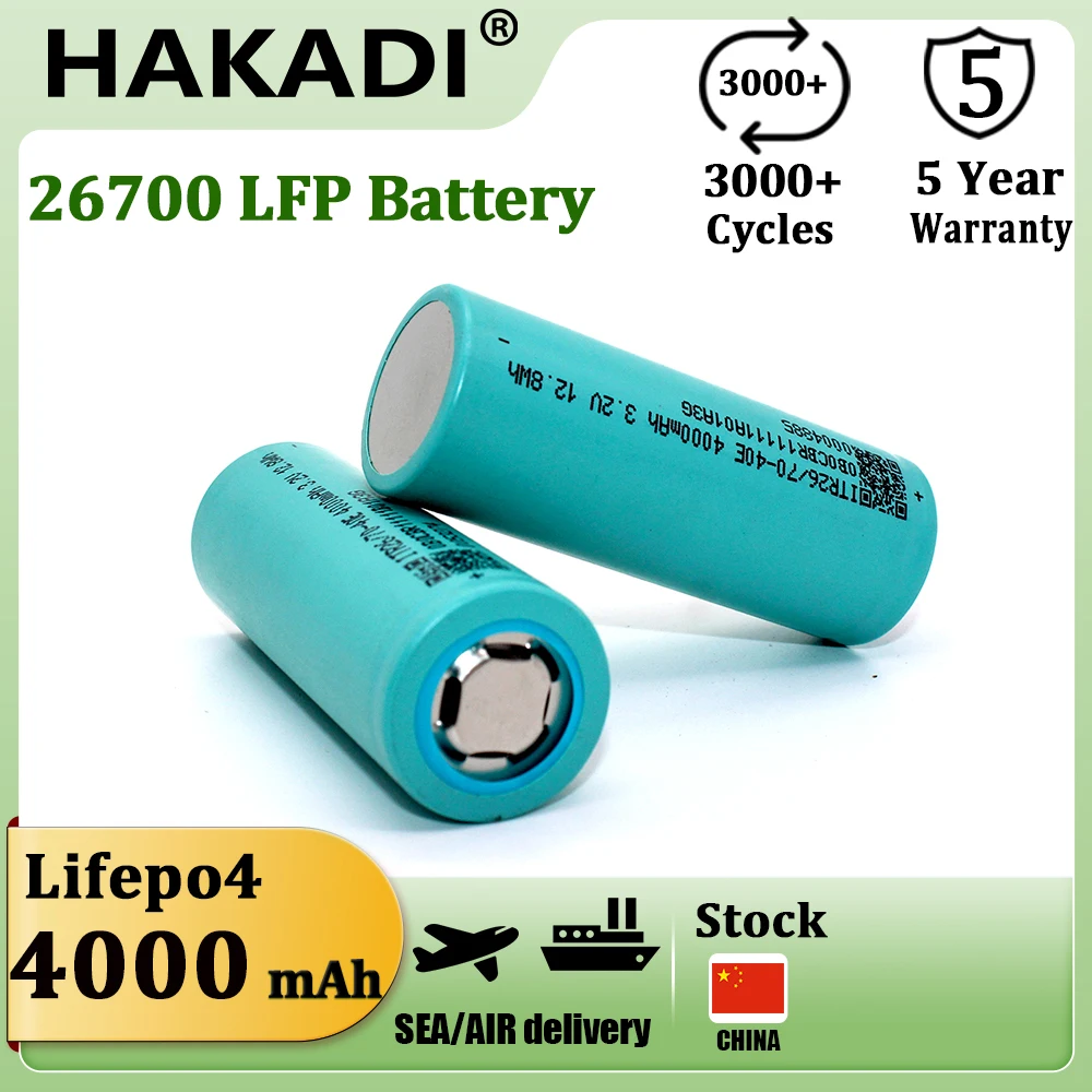 

HAKADI Lifepo4 26700 3.2V 4000mah Rechargeable Batteries 4-20PCS For DIY Power Bank 12V 24V 36V 48V Battery Pack