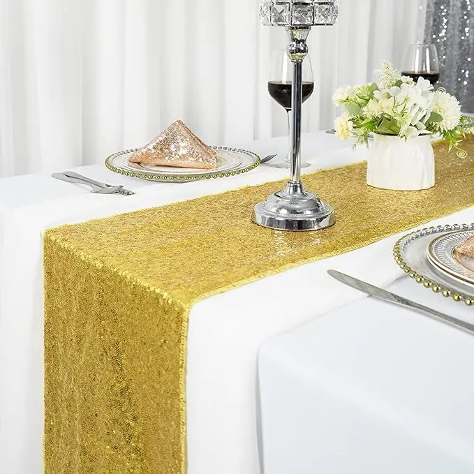 Table Runner Glitter Gold Sequin Table Runner,Wedding  Dining Bridal Baby Shower, Event Party Cake Sparkle Table Decorations