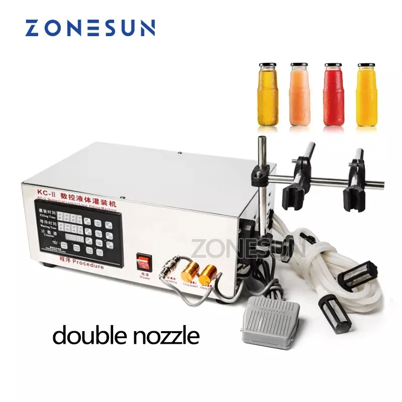 Zonesun-ダブルヘッド液体充填機,マイクロコンピューター,自動水液体充填機,5〜3.5リットル