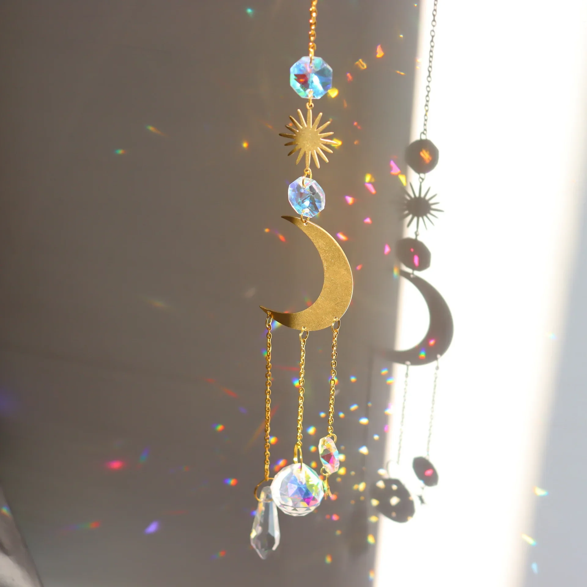 Crystal Suncatcher Sun Moon Stars Prism Beads Rainbow Balls Tear Drops Sun Catcher for Garden Decoration Hanging Windows Pendant