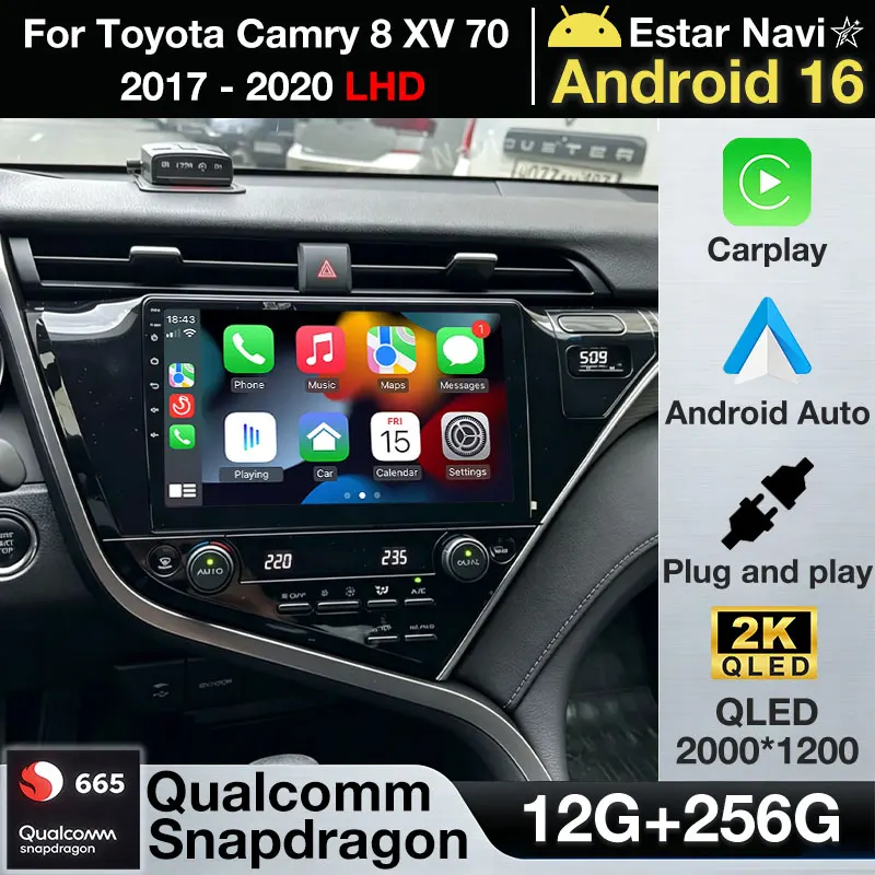 Android 16 Car Radio For Toyota Camry 8 XV 70 2017 - 2020 LHD Wireless Carplay Android Auto BT Multimedia Player 2din Head unit