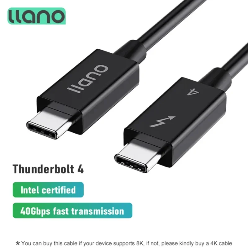 Llano Thunderbolt 4 Cable 2.3ft, 8K Display, 40Gbps Data Transfer, 100W Type-C Charging Cable