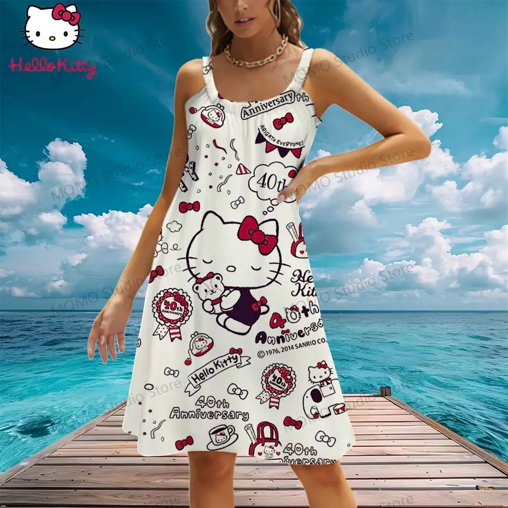 

Sling Women's Beach Dress Hello Kitty Cheap Clothes 2024 Evening Dresses Y2k Female Clothing Street Wear Cool Leisure S-3XL New