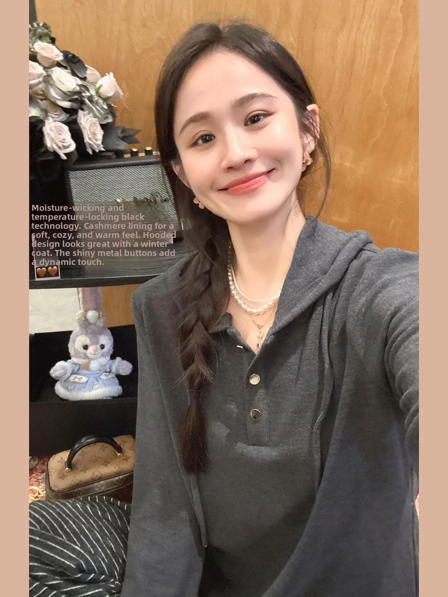 

Warm Tech Rasa Heat Long Sve Fce Lined Women's Hoodie T-irt Loose Fit Ladies Comfortable Cotton Polyester Rayon Garment