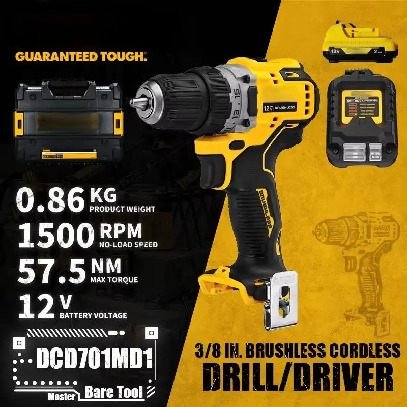 الأصلي DCD701MD1E-A9 فرش اللاسلكي الحفر سائق 12 فولت ليثيوم أدوات كهربائية مع شاحن بطارية