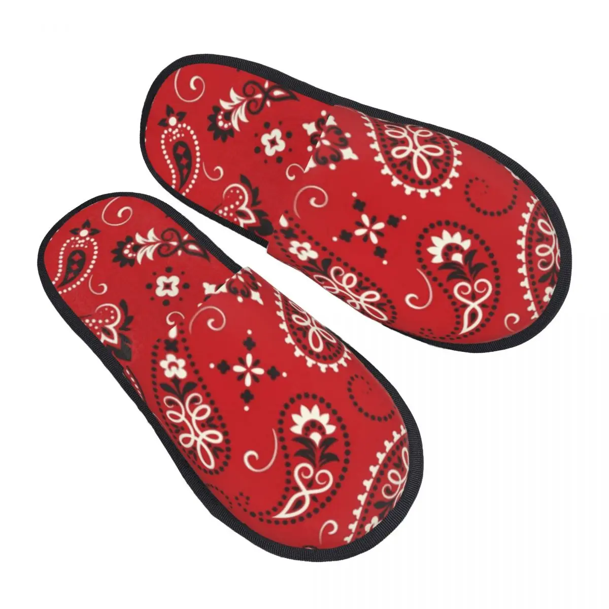 

Red Bandana Guest Slippers for Bathroom Women Custom Print Bandana Paisley Western Cowboy Outlaw House Slipper
