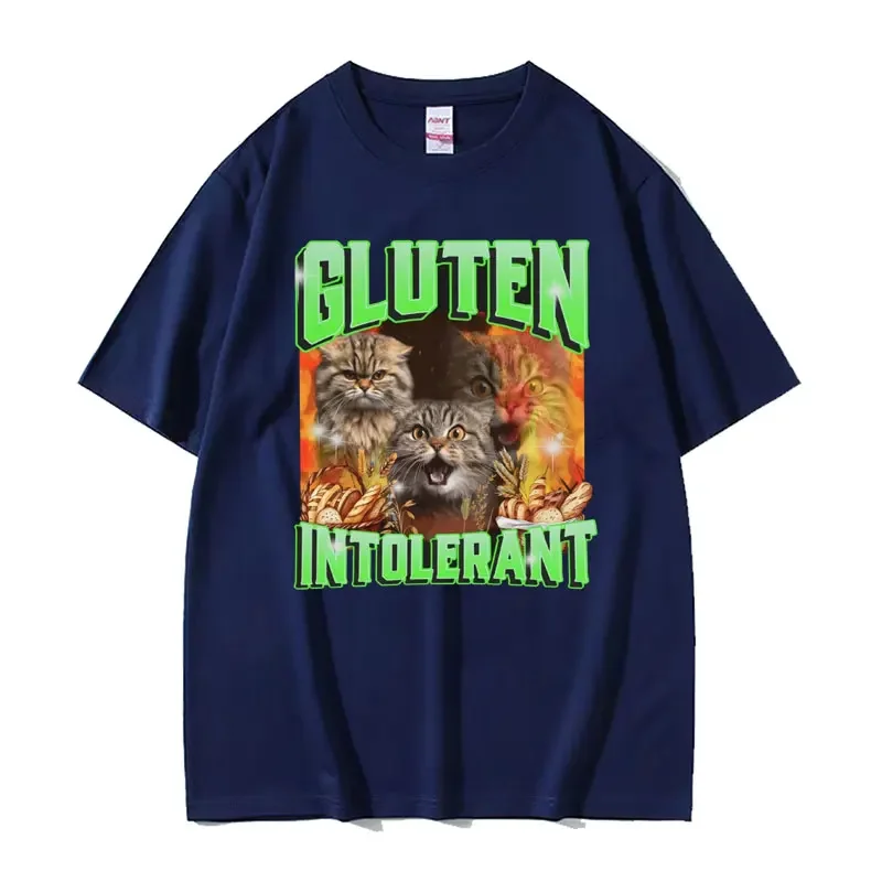 Gluten Tolerant Funny Cute Cat Meme Graphic Tee Shirt Men Women Harajuku Gothic Clothes T Shirt Casual 100% Cotton T-shirt Tops