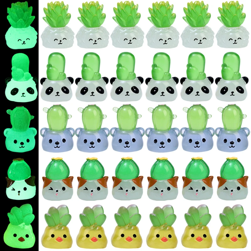 

Figurines Miniatures Creative Cartoon Luminous Cactus Micro Landscape Ornaments for Home Decorations Car Room Decor Accessories