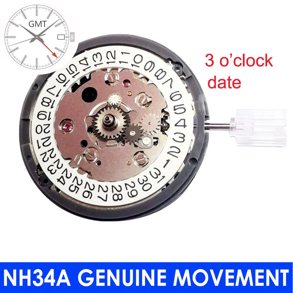 

NH34A Automatic Movement GMT High Accuracy Self-winding MOD Watch Accessories 3H Crown 21600Bph White Date Wheel Hacking Seconds