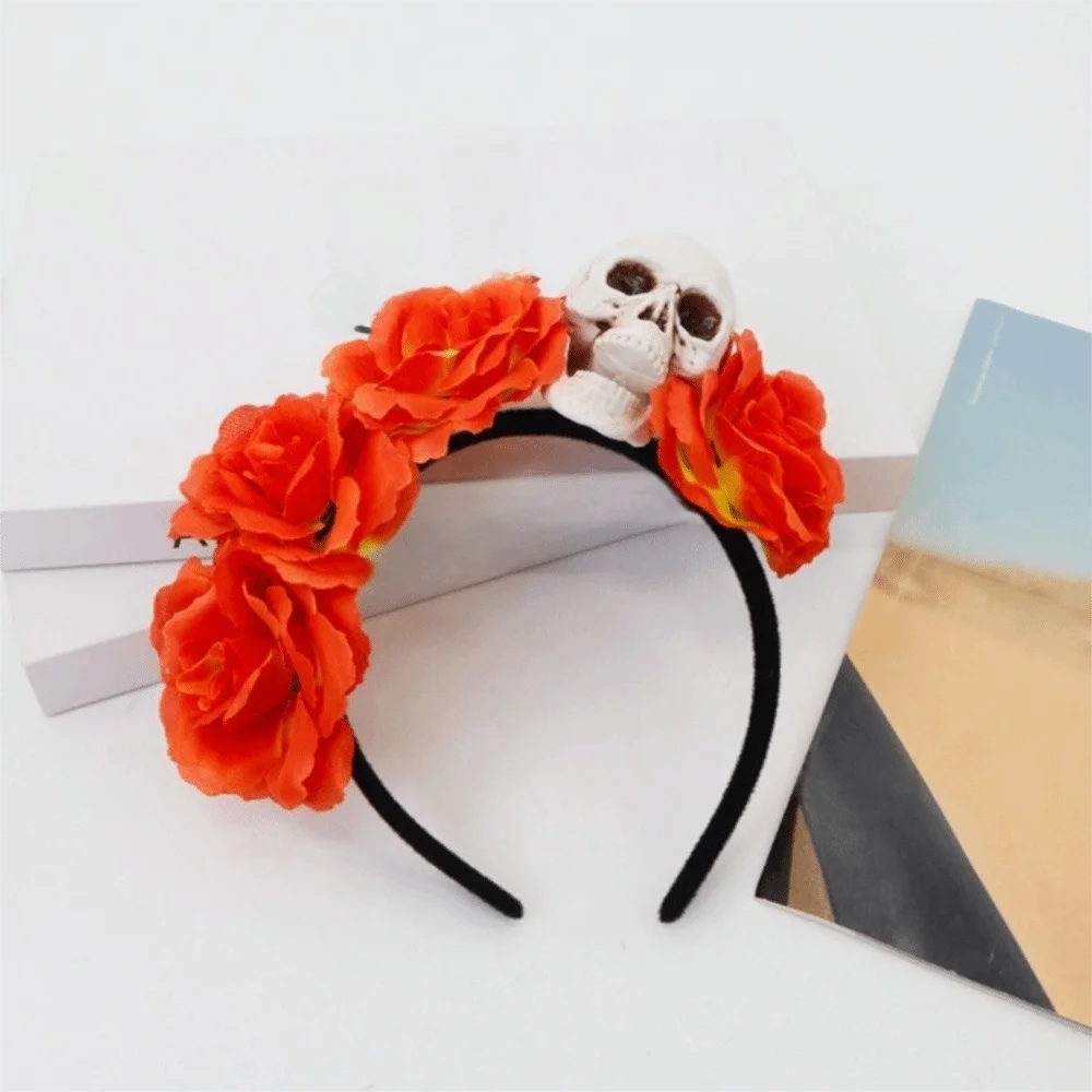 مبالغ فيها الجمجمة رئيس عقال محاكاة زهرة ملونة هالوين الشعر هوب هالوين ديكور مضحك القوطية زهرة هيرباند