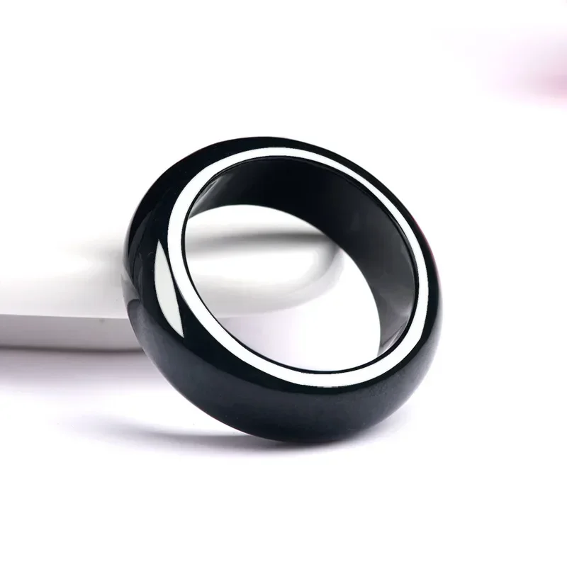 

Classic Authentic Natural Jade Ring For Men Women Ink Matching Ice Basic Hand Jewelry Boosts Energy Buddhist Accessories Gift