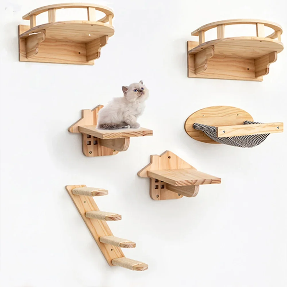 Настенные полки для лазанья для кошек, башня для кошачьего дерева с сизалевой лестницей, когтеточка, игровая площадка для кошек, подиум в небес, игрушка для котят