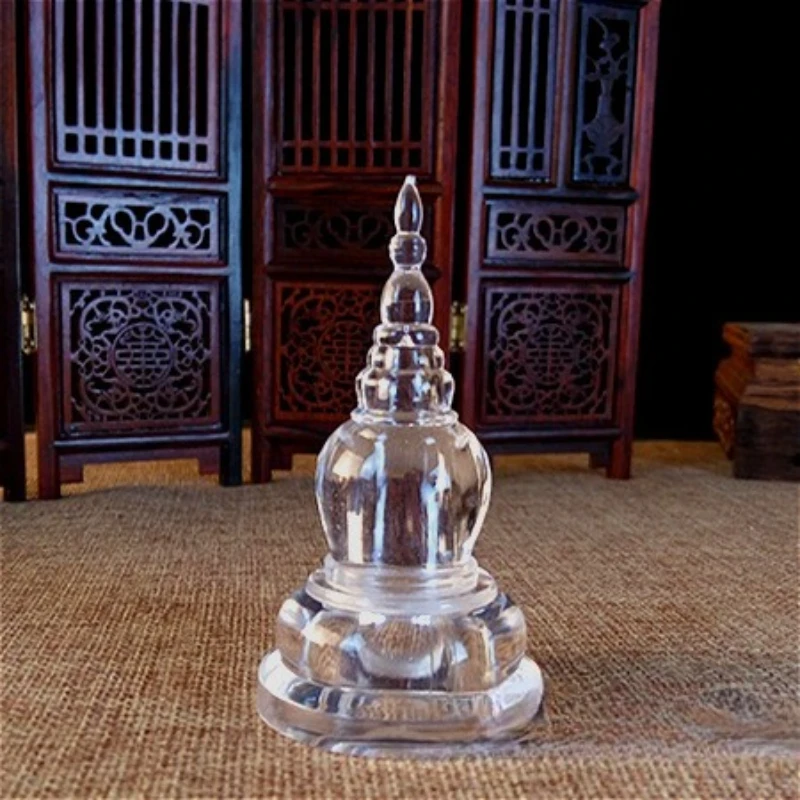 Large 11cm Clear Acrylic Stupa Crystal Reliquary for Buddhist Offering Saffron