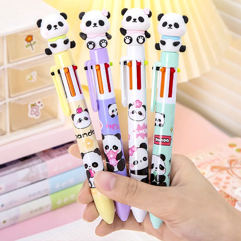 1 Piece Lytwtw's Cute Ballpoint Pen Press Cartoon Panda Multicolor 6 In 1 Colors Stationery School Office Supply Creative