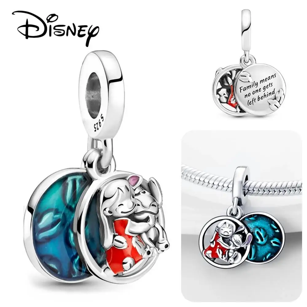 Disney Ponto Série 925 Encantos de Prata para Mulheres, Lilo Pingente, Fit Pulseira Original, Fazer Jóias DIY, Presente de Aniversário, Amor