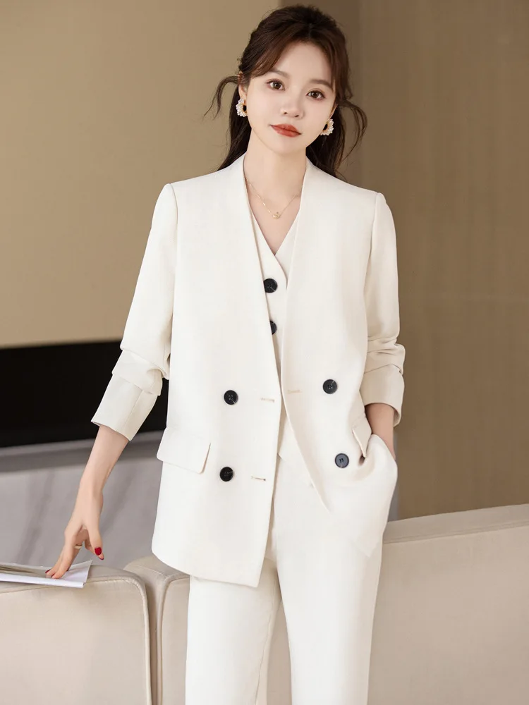 High-End Business Suit Women2024Spring and Autumn New Temperament Goddess Style Suit Vest Business Wear Three-Piece Suit