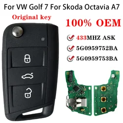For Skoda Octavia A7 Half Keyless 434MHz MQB48 Remote Car Key Fob 5G0959752BA 5G0959753BA Original For VW Golf 7
