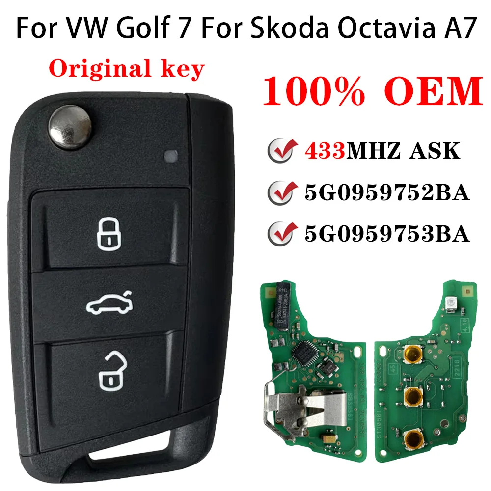 For Skoda Octavia A7 Half Keyless 434MHz MQB48 Remote Car Key Fob 5G0959752BA  5G0959753BA Original For VW Golf 7