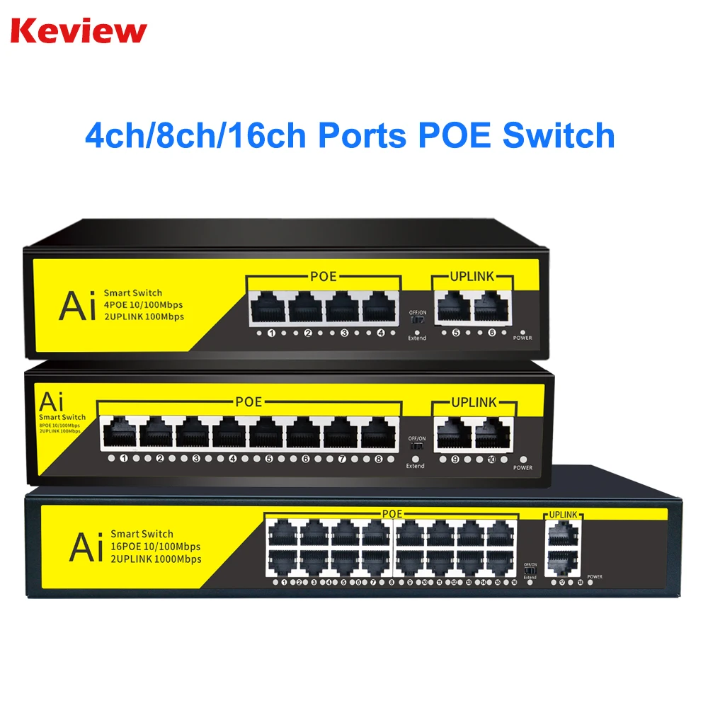 

48V 4/8/16 Ports POE Switch Ethernet 10/100Mbps IEEE 802.3 af/at for IP POE Camera/CCTV Security Camera System/Wireless AP ft