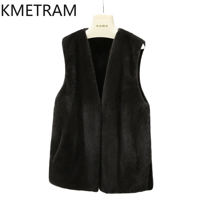 Real Mink Fur Vest Women Luxury Warm Sleeveless Fur Coat Woman Short Winter Clothes 2024 New in Outerwears V Neck шуба женская