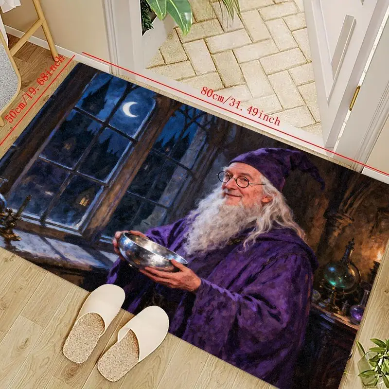 

1 шт. коврик для пола Enchanting Wizard Headmaster, волшебный замок, ночная сцена с ковриком в форме полумесяца, фиолетовый халат, волшебник, держащий
