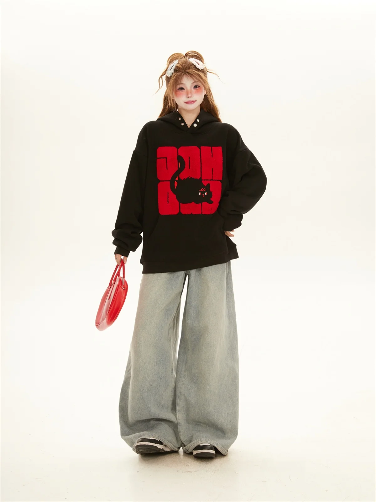 Korean Style Oversize Hoodie Women's Spring Autumn Thickened  Couple Outerwear Long Sleeve Zipper Closure Casual Comfortable