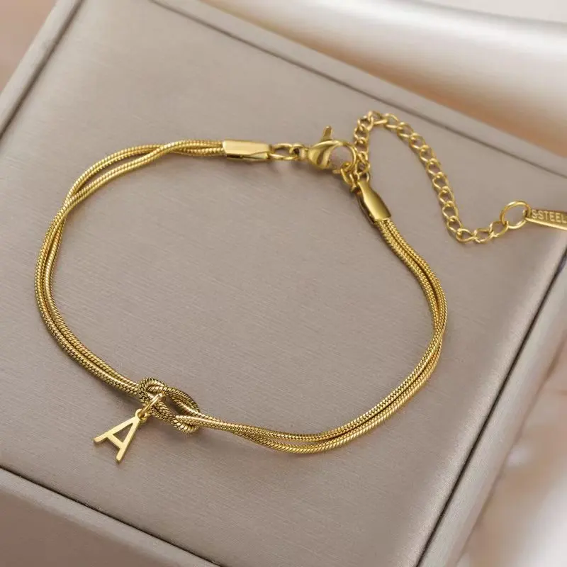 

Initial A-Z Pendant Bracelet Stainless Steel Fashion Snake Chain Jewelry Couple Party Jewelry Gift
