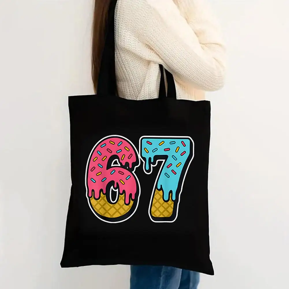 

Unique '67' Ice Cream Print Canvas Tote Bag For Women Aesthetic Lightweight Shoulder Crossbody Bag Y2k Travel Handbag Q8j0