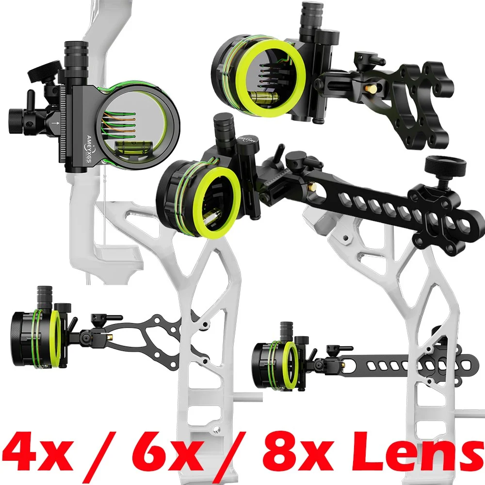 Compoundbogen-Visier mit 4/6/8-facher Vergrößerung, 5-Pin-Faser-Optik, CNC-gefertigt, links-/rechtshändig verstellbar für Bogenschießen, Jagd und Zielschießen