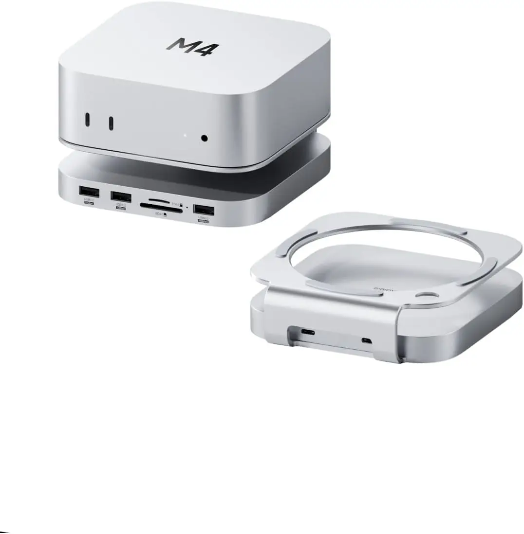 

Mac Mini M4 Hub &Stand with SSD Enclosure,3 in 1 USB Type-C Docking Station with M.2 NVMe SSD Case,5V/2A Power Supply for M4 Pro