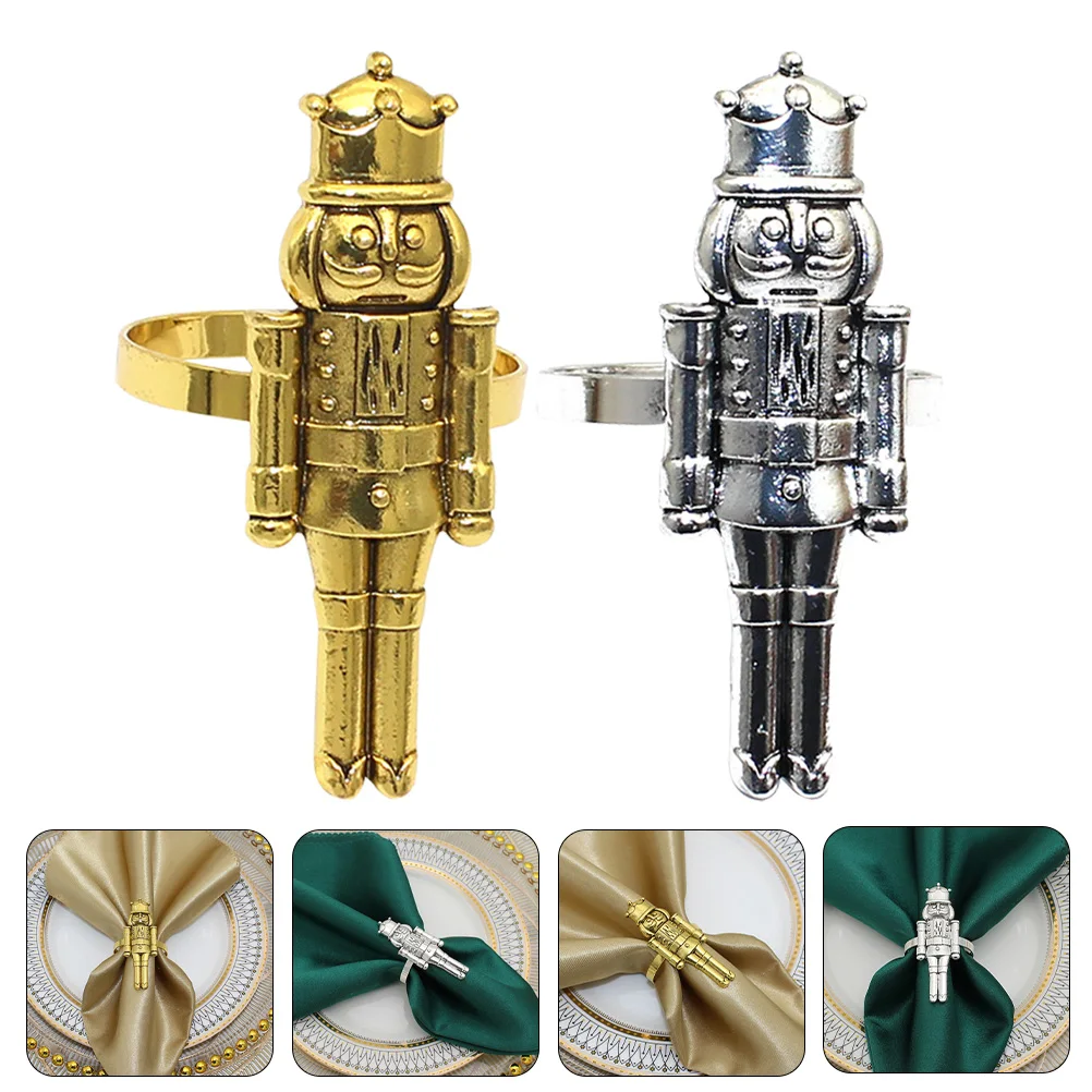 

2 Pcs Nutcracker Shaped Napkin Metal Decorations for Christmas Wedding Party Banquet Table Centerpiece Home Restaurant
