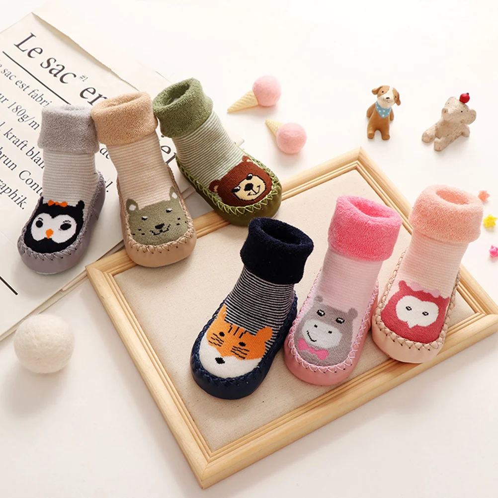 

1 Pair Anti-Slip Toddler Learning Walking Socks 14Cm For 15-23 Months Cartoon Kids Cotton Infant Baby Socks Non-Slip Soles