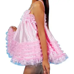 Multi Color Sexy Girl Pink Thin Satin Suspender Multi Layer Lace Edging Sissy Dress Maid Nightdress Adult Giant Baby Custom