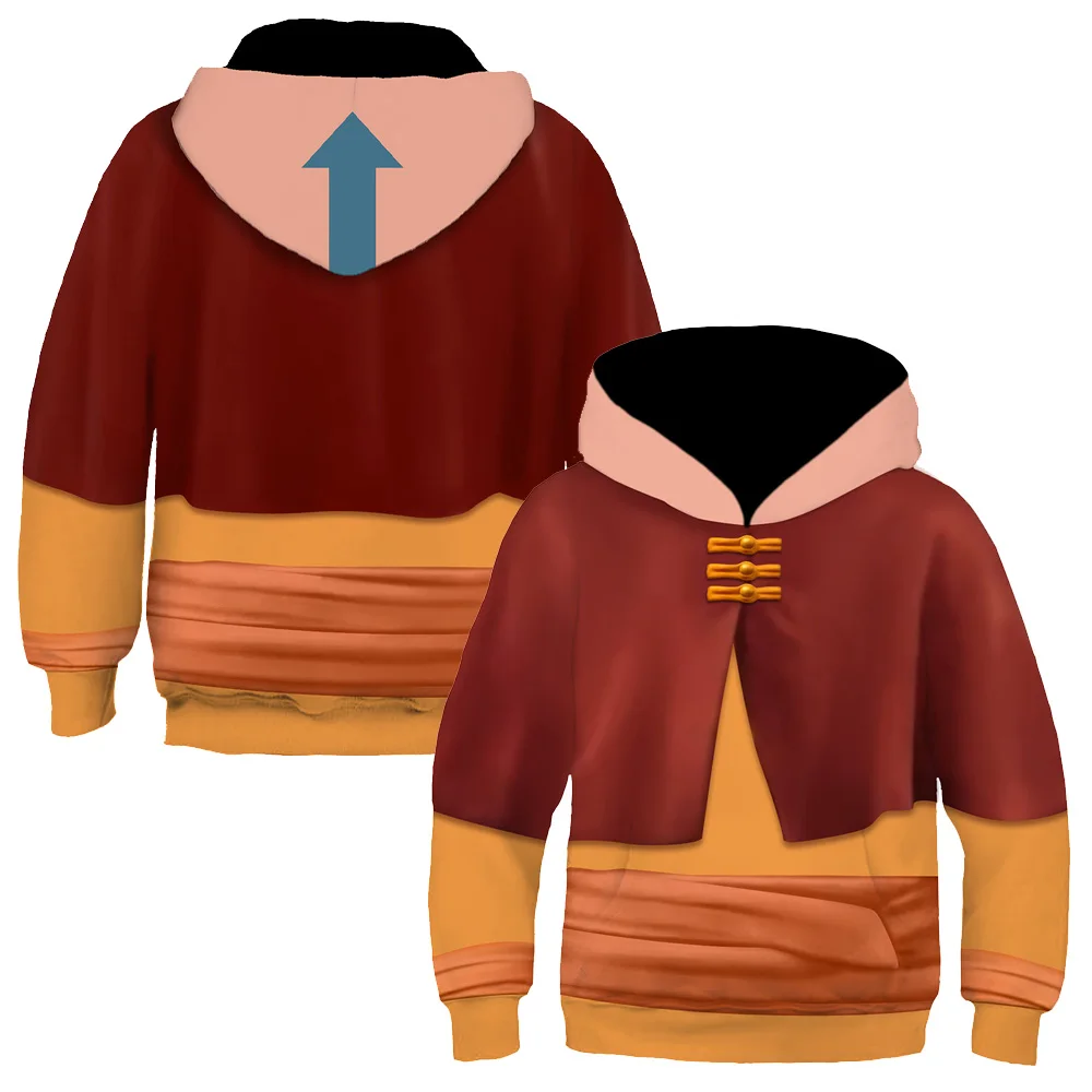 Avatar infantil Cosplay Aang Hoodie, moletom com capuz impresso em 3D, streetwear casual, roupas pullover, terno de festa infantil de Halloween