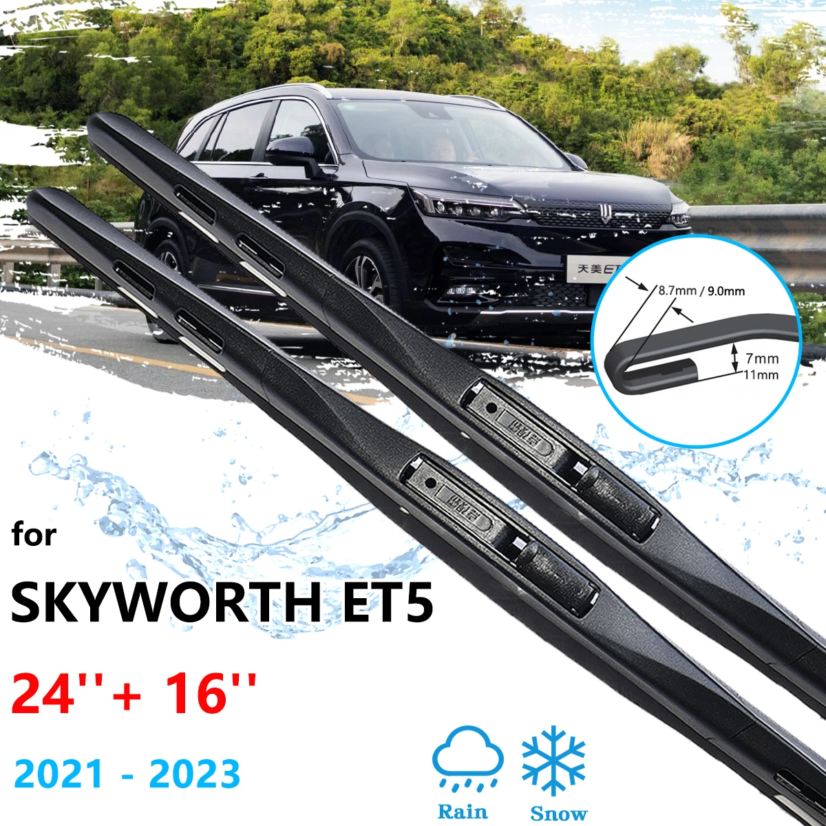 2PCS Car Front Wiper Blades For Skyworth ET5 2021 2022 2023  Window Windshield Windscreen Brushes Clean Rubber Car Accessories