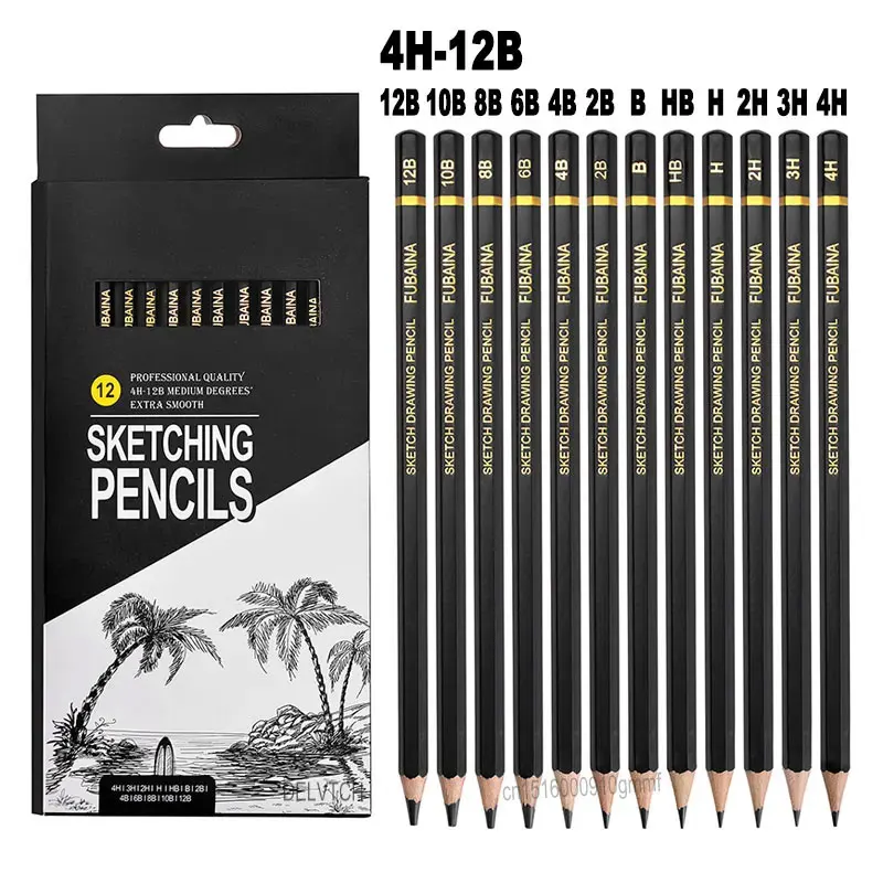 12Pcs Set 2H-8B 4H-12B Wood Art Sketch Graphite Pencil 4H 3H 2H H HB B 2B 4B 6B 8B 10B 12B Hard Medium Soft For Artist Drawing