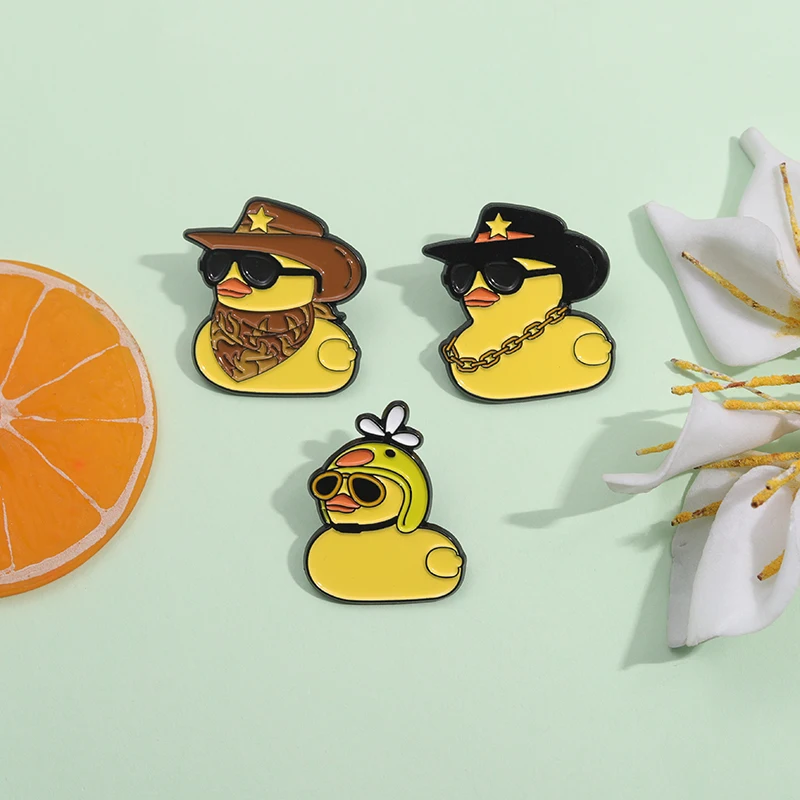 3pcs Yellow Cute Duckling With Sunglasses Modeling Metal Badge Cartoon Duck Brooch Book Bag Jewelry Clothes Lapel Pin