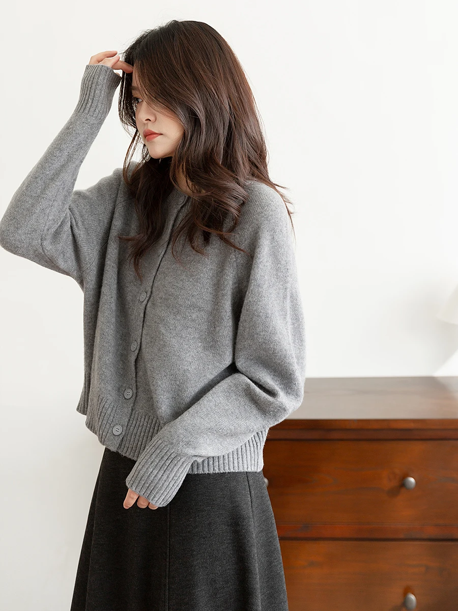 

00% Wool round Ne Knitted Open Cardigan Women's Simple Lazy Faion Sweater Jaet Wool Inner Top ey Loose Fit Soft