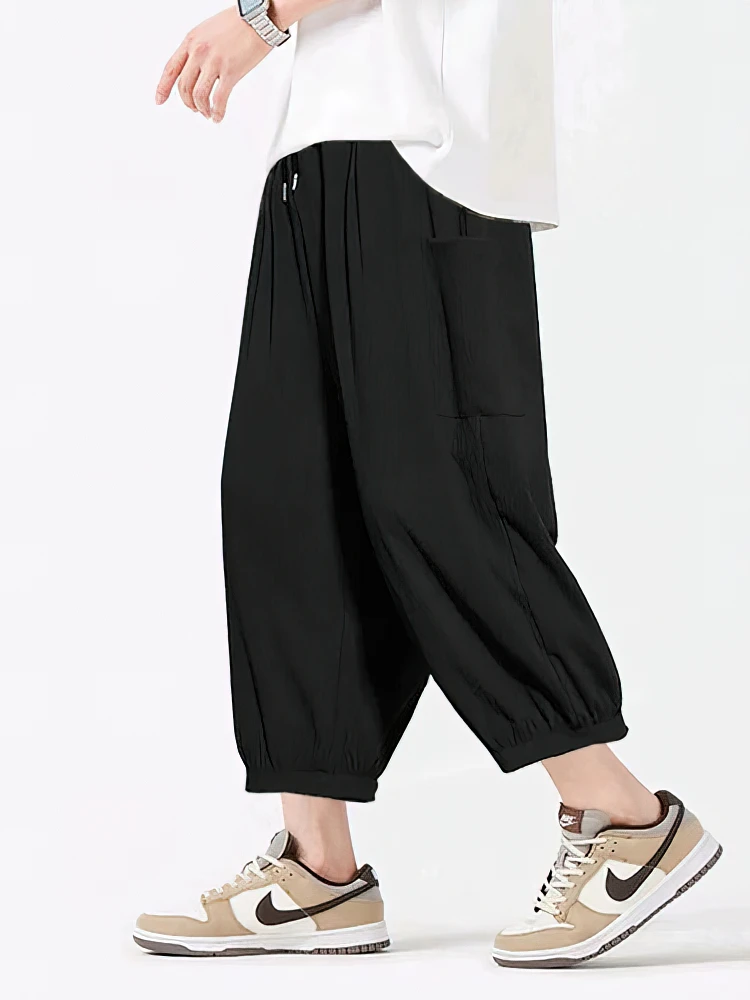 Летние брюки из ледяного шелка, мужские мешковатые повседневные шорты, пляжная одежда, широкие брюки для бега, шорты-карго, спортивные спортивные штаны для бега, мужские