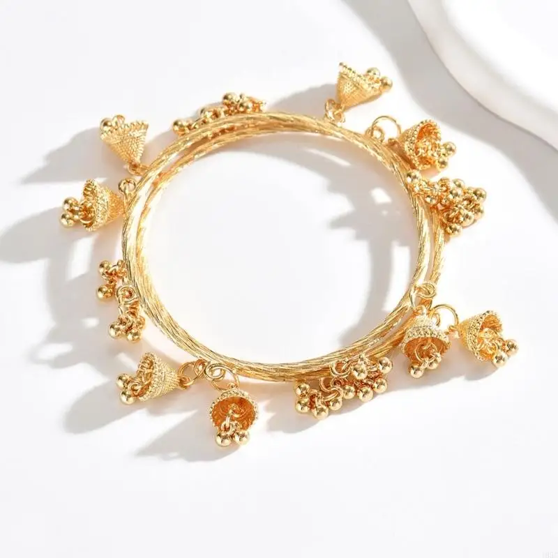 195C Vintage Inspired Bracelet with Hanging and Bead Clusters, Multi Ring Alloy Jewelry for Festive Styling