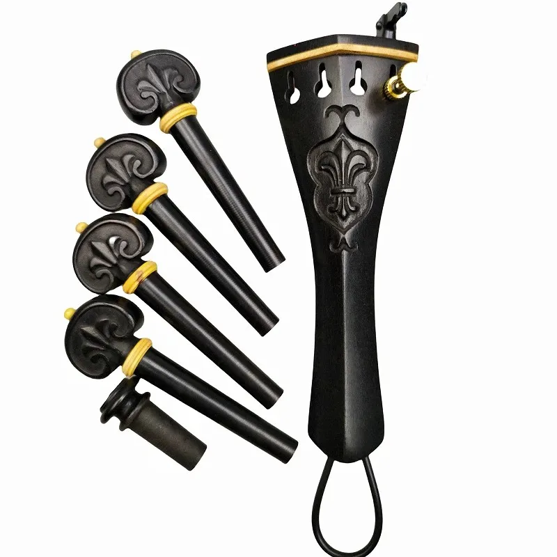 Carved 4/4 Full Size Fiddle Violin Pegs And Tailpiece with Gut Fine Tuner Top Grade Violin Accessories for Violins