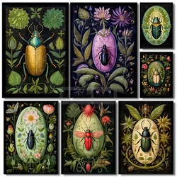 Floral Botanical Beetle Poster Vintage Winged Insect Prints Canvas Painting Wall Art Pictures Home Living Room Modern Decoration