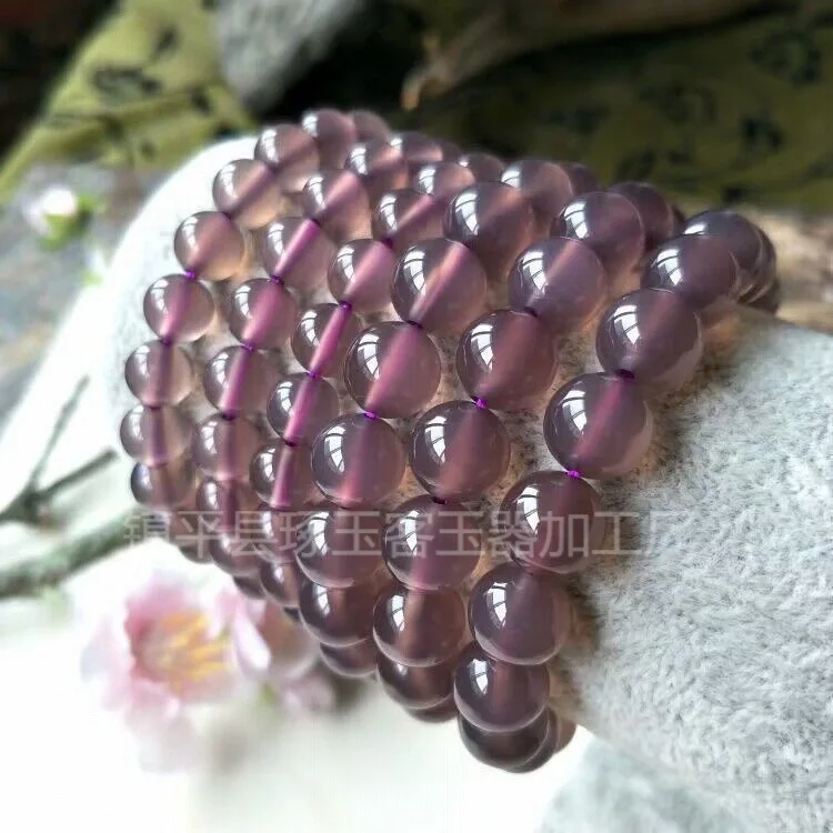 Natural Brazilian Emperor Purple Jadeite Bracelet Raw Mineral Ice Transparent Smoke Purple Agate Buddha Bead Jade Jewelry 2