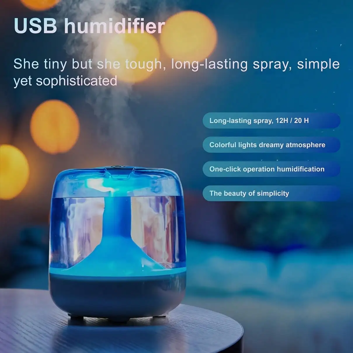 Quiet USB-Powered Home Humidifier With Seven-Color Night Light, Dual Mist Levels, Visible Water Level, 26dB Noise, Long-Lasting 24-Hour Operation - Ideal For Living Room, Bedroom, Office - Perfect Birthday Or Christmas Gift, Humidification, More