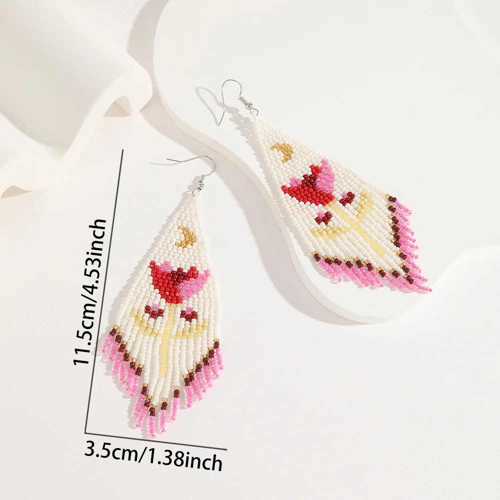 2025 Handmade Bead Earrings Tassel Gradient Color Hand Knitting Flowers Bohemia Golden Moon Simple Beaded Earrings for Women view 6