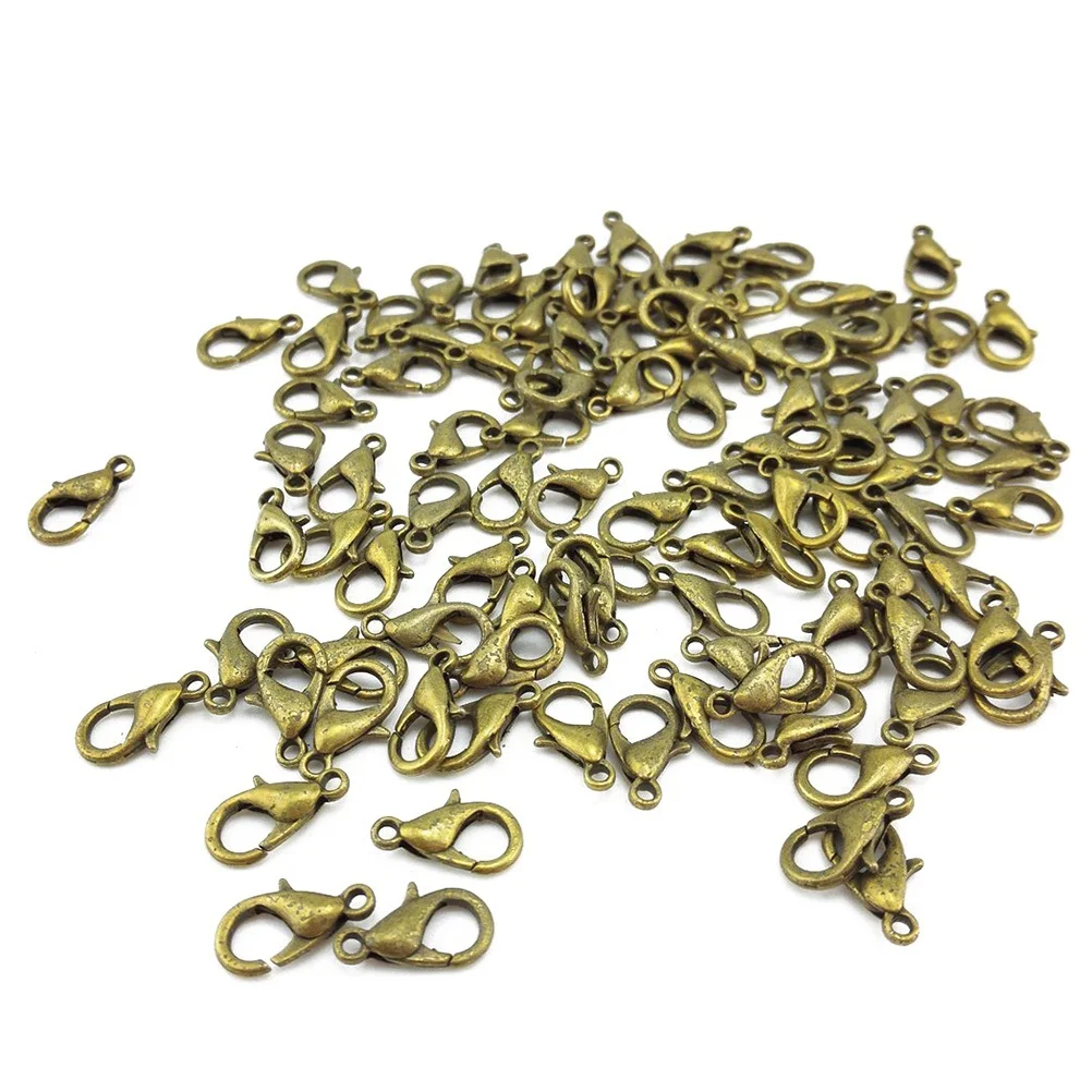 100 peças 7x12mm fecho lagosta para fazer jóias suprimentos diy pingente fecho artesanato descobertas fechamento suave gancho curvo bronze