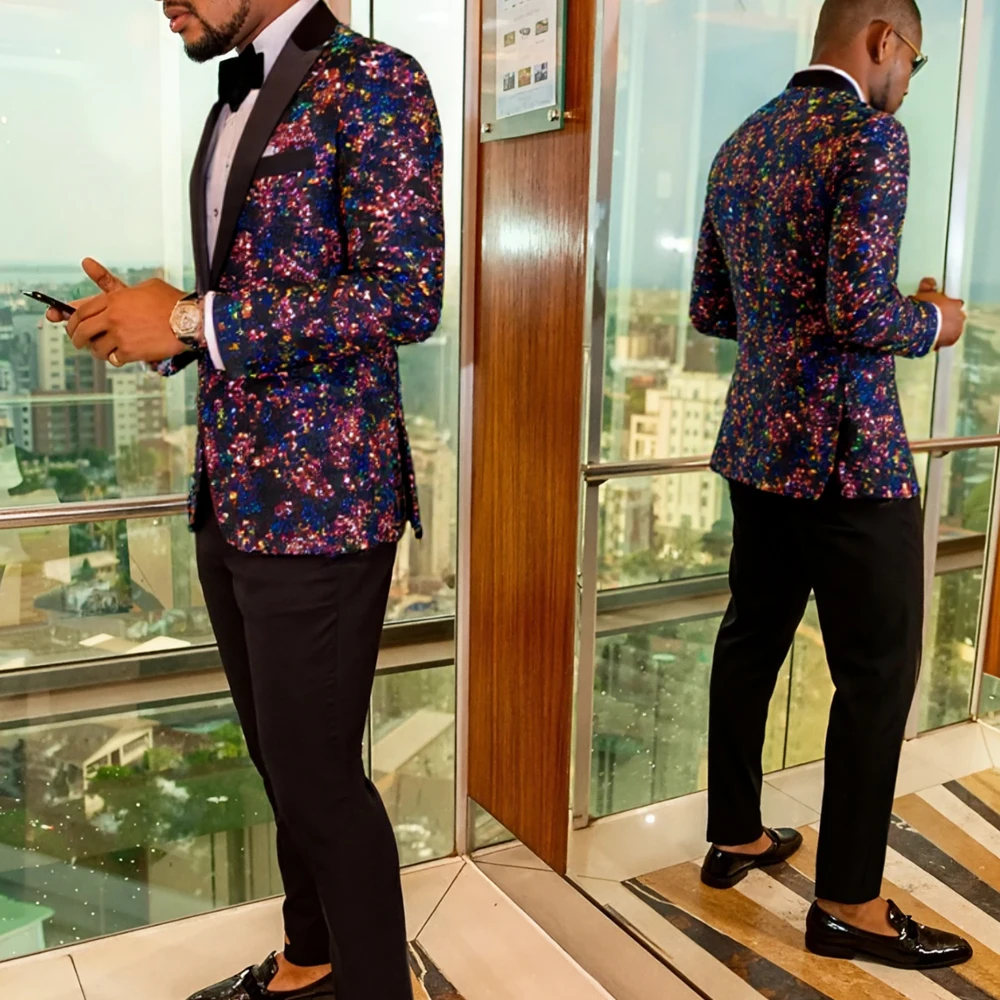 Veste de costume à paillettes pour hommes, mode fête formelle