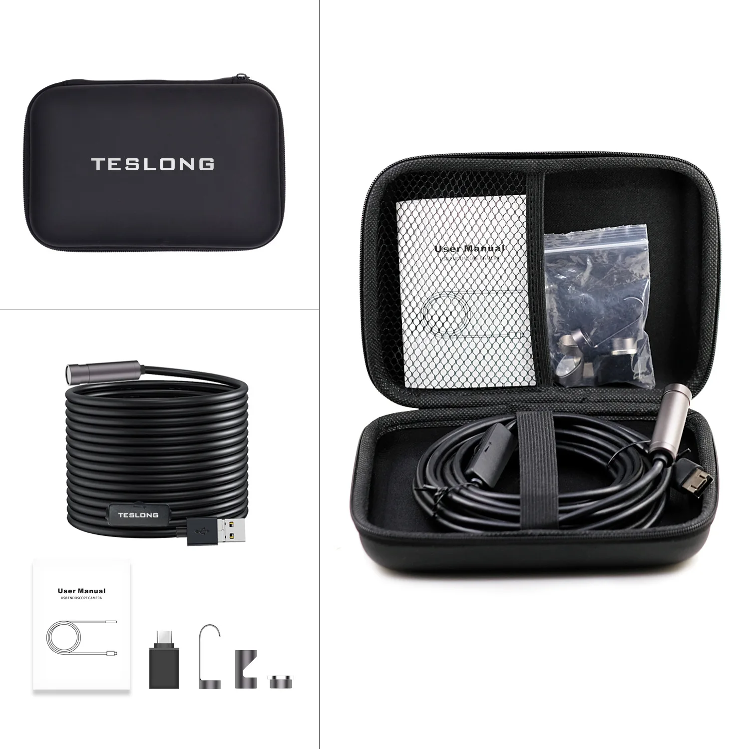 TESLONG 5.0MP 3 in 1 Usb Endoscope Camera 2594x1944P IP67 Auto Focus Hard Wire Industrial Borescope for Android Ios