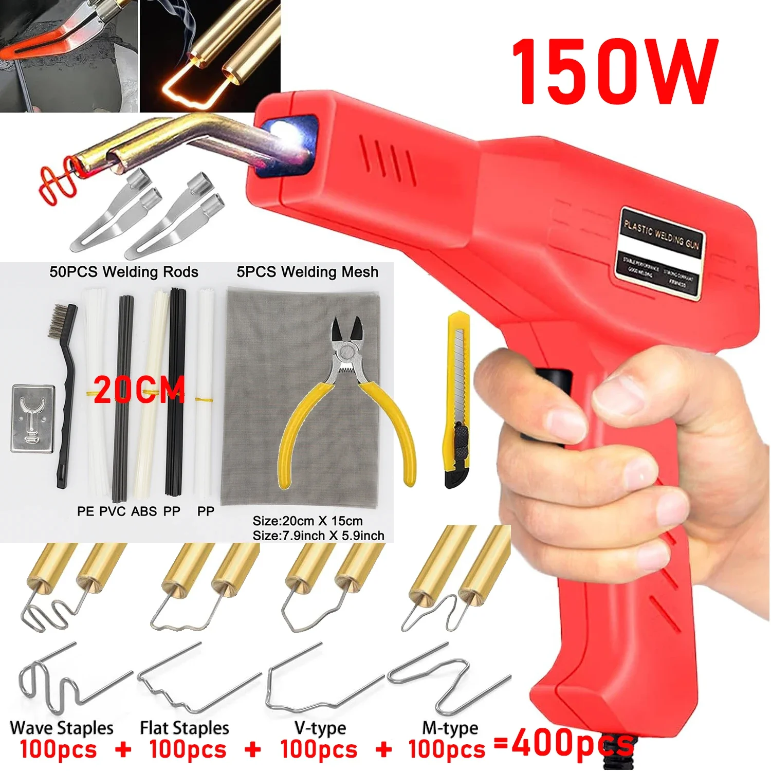 150W Plastic welder with box, hot stapler, welding machine, welding gun, plastic stapler, PVC repair machine, car bumper repair